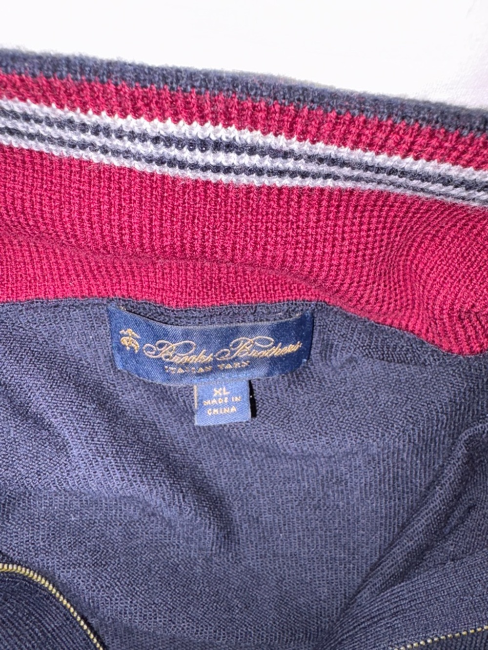 Ralph Lauren Navy Zip-Up Sweater with Burgundy Trim